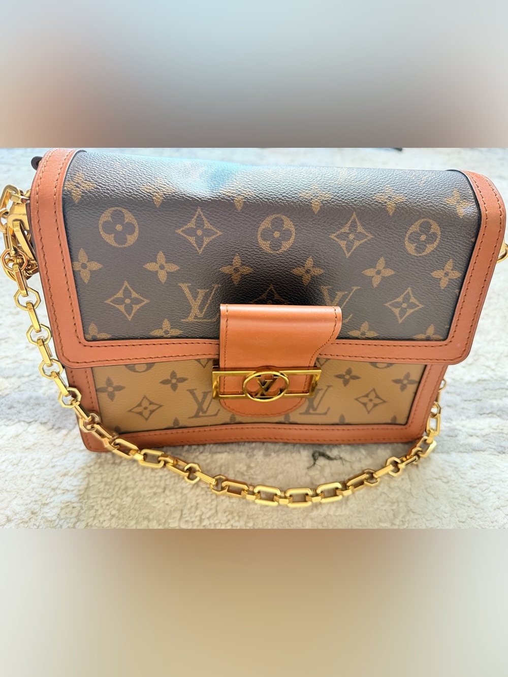 Louis Vuitton Brown Monogram Dauphine Bag with Tan Trim and Gold LV Buckle - Picture 8 of 8